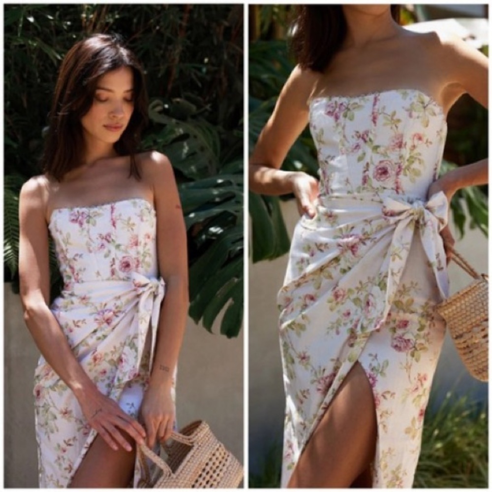 V. Chapman Strapless Floral Dress - White and Pink